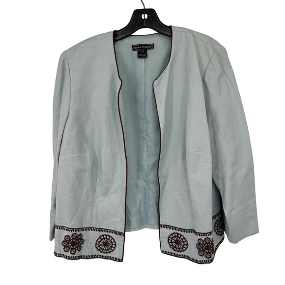 Jessica Howard size 14W Light Blue Open Front Jacket  Brown Embroidered  Beaded - Picture 1 of 10